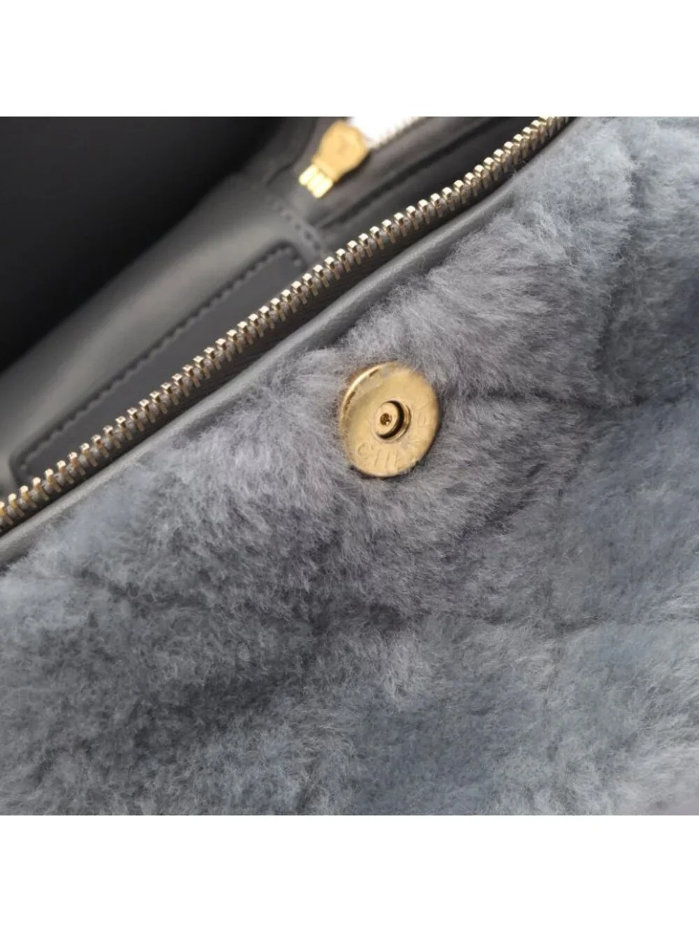 Chanel Shoulder Bag Quilted Vanity 2-Way Gray Shearling Leather Chain